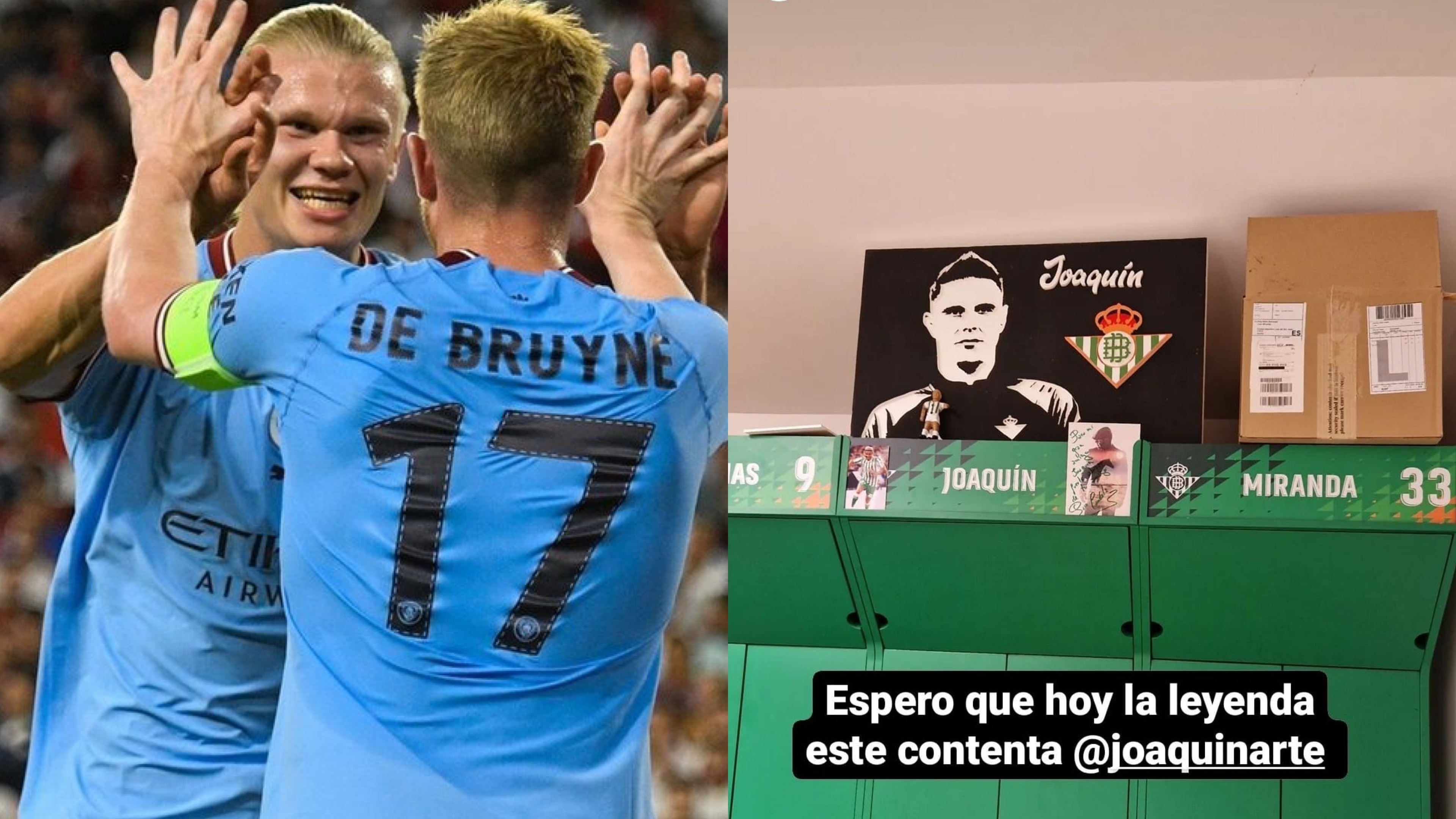 La celebración de Haaland en uno de sus goles ante el Sevilla FC y su storie en Instagram.