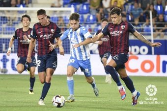 Febas, en el partido del Huesca-Málaga, donde ha sumado una nueva derrota liguera. LaLiga