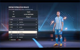 Recreación de Gallar, jugador del Málaga CF, en el FIFA23
