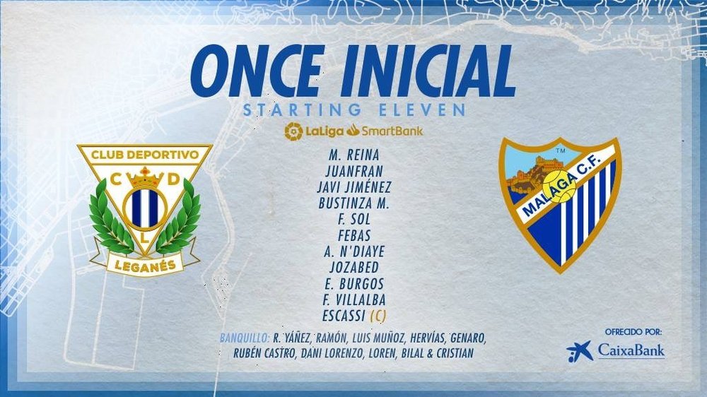 Este es el once del Málaga CF para medirse al Leganés esta tarde. MálagaCF