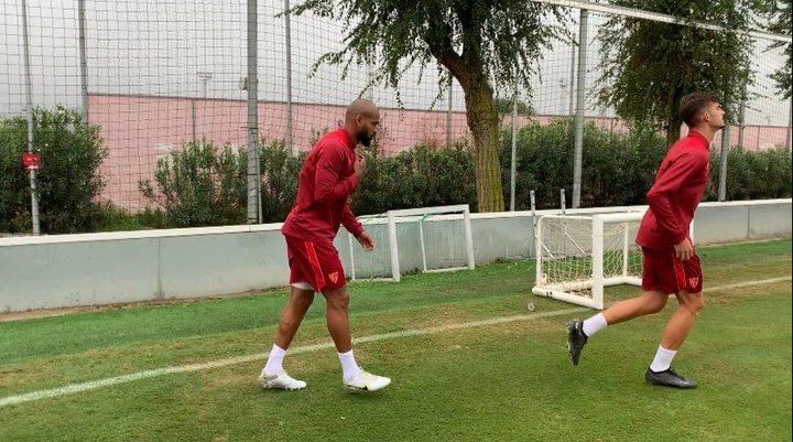 Marcao, en el último entrenamiento del Sevilla FC antes de viajar a Madrid. Foto: @jmrodriguezper