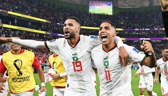 El delantero del Sevilla FC, Youssef En-Nesyri, marcó ante Canadá y se ha convertido el primer jugador marroquí que logra anotar en dos Copas del Mundo,. Foto: @EnMaroc