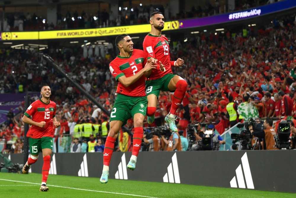 En Nesyri celebra su tanto ante Portugal, que dio a Marruecos la clasificación para las semifinales del Mundial. Foto: FIFA.