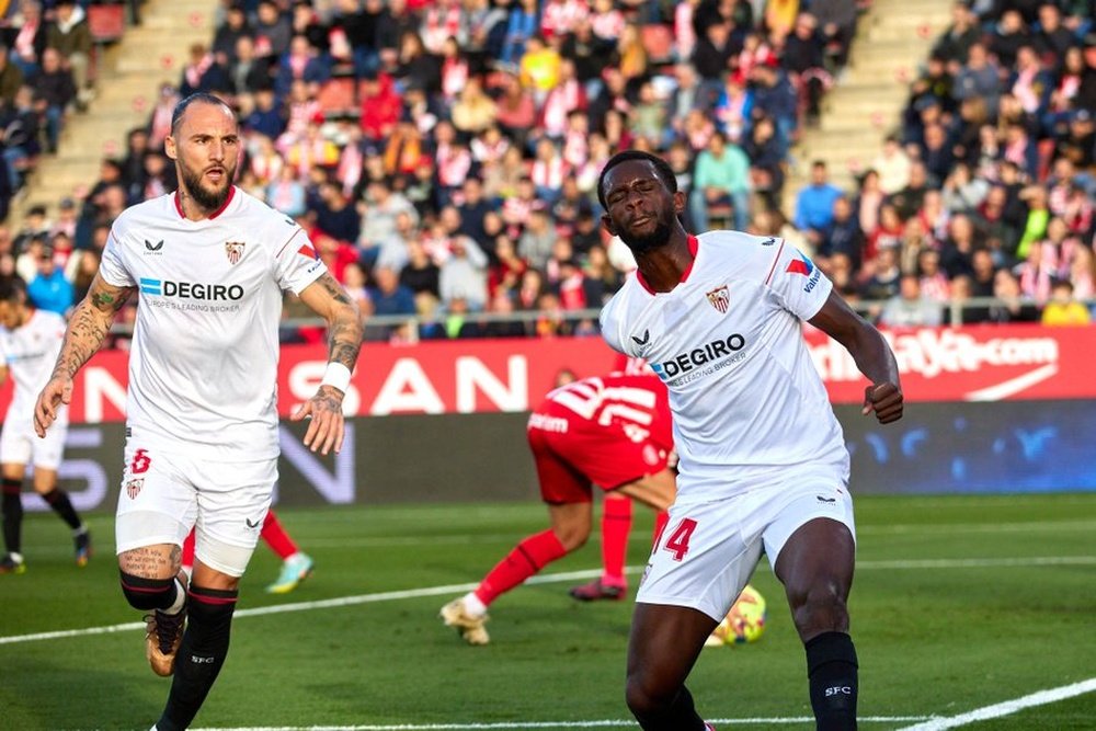 Tanguy Nianzou, celebrando su gol ante el Girona. Foto: @SevillaFC