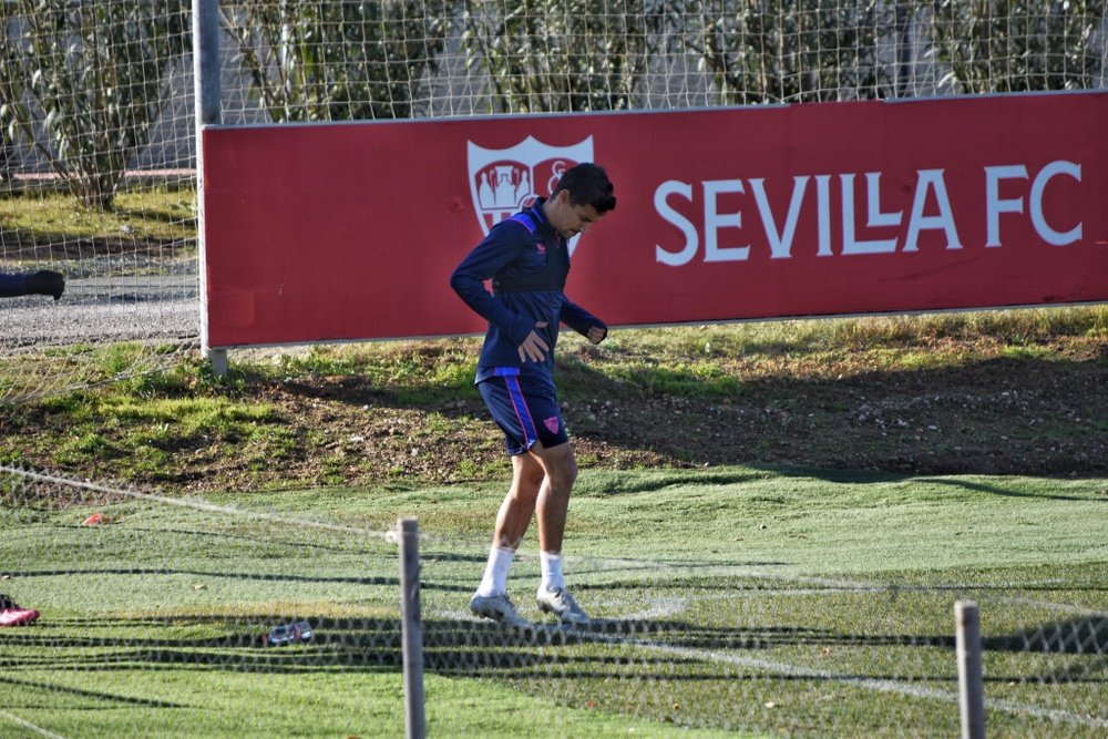 Jesús Navas, en su regreso a los entrenamientos con el Sevilla FC. Foto: Mario Míjenz