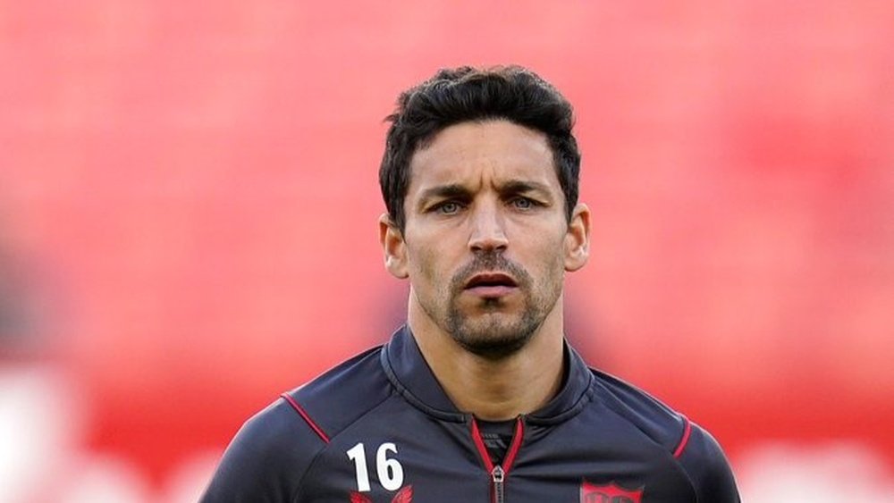 Jesús Navas, en el calentamiento ante el RCD Mallorca. Foto: @SevillaFC