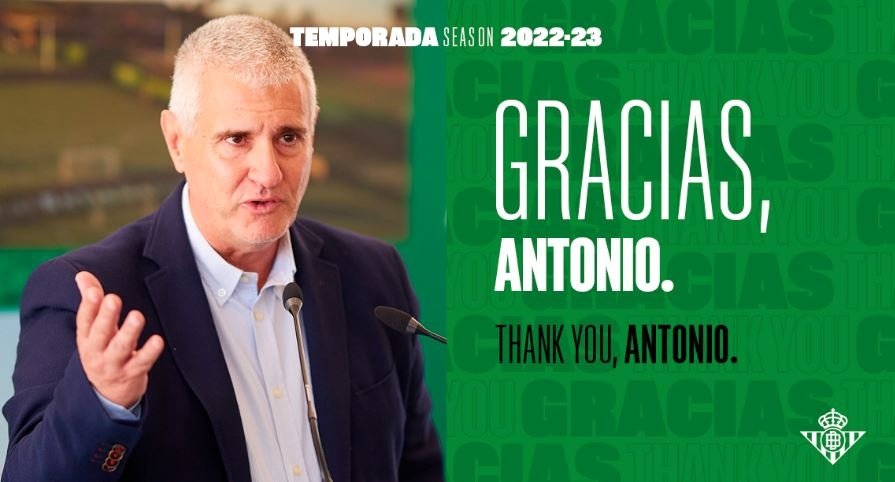 El Real Betis le agradece a Antonio Cordón los servicios prestados.- RBB