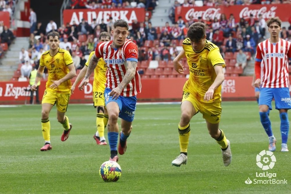 Juanlu Sánchez, en el Sporting-Mirandés. Foto: LaLiga SmartBank