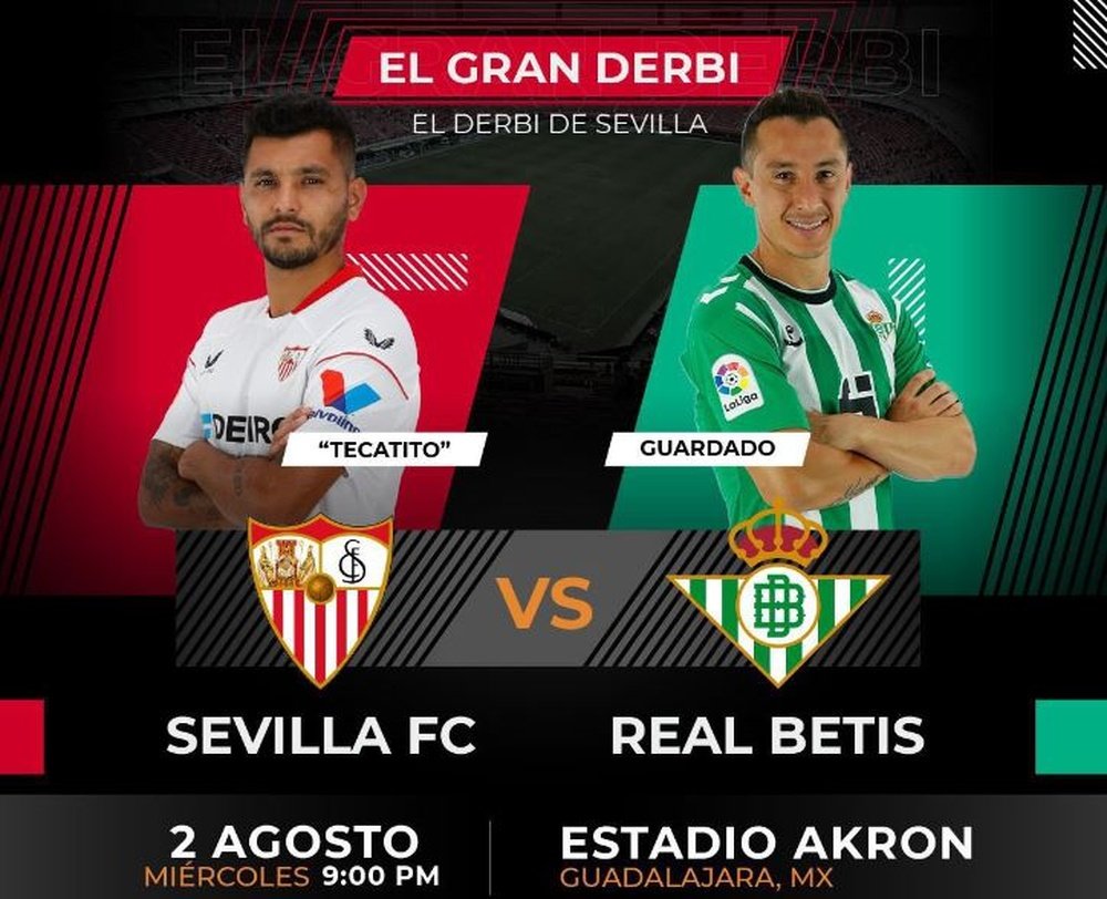 La imagen de Andrés Guardado y el Tecatito Corona , que acaba contrato en 2025 con el Sevilla FC, es la que ha utilizado LaLiga como reclamo para El Gran Derbi que se jugará en México en el mes de agosto.-