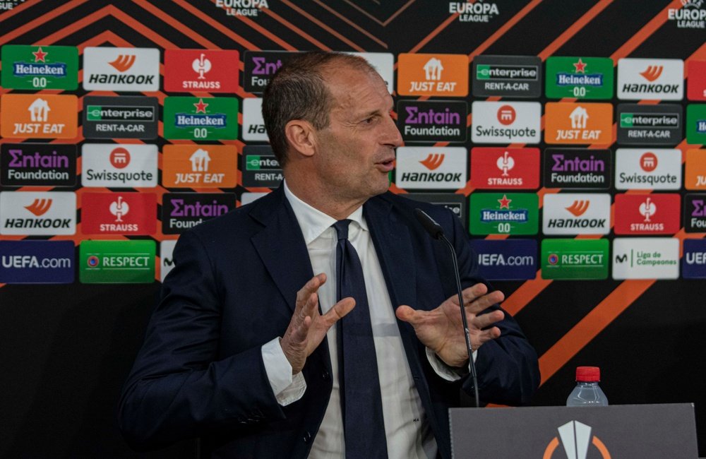 Imagen de Allegir en la rueda de prensa del Ramón Sánchez-Pizjuán | Imagen: Mario Míjenz García