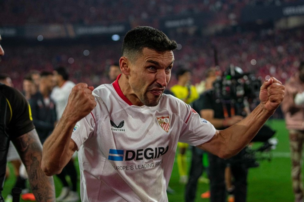 Jesús Navas, en la celebración del Sevilla FC-Juventus. Foto: Mario Míjenz