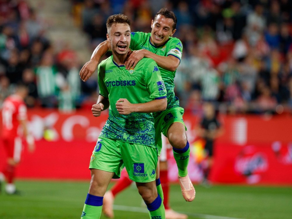 Loren Moron celebra su gol de la victoria en Montilivi en la temporada 2018/19. RBB