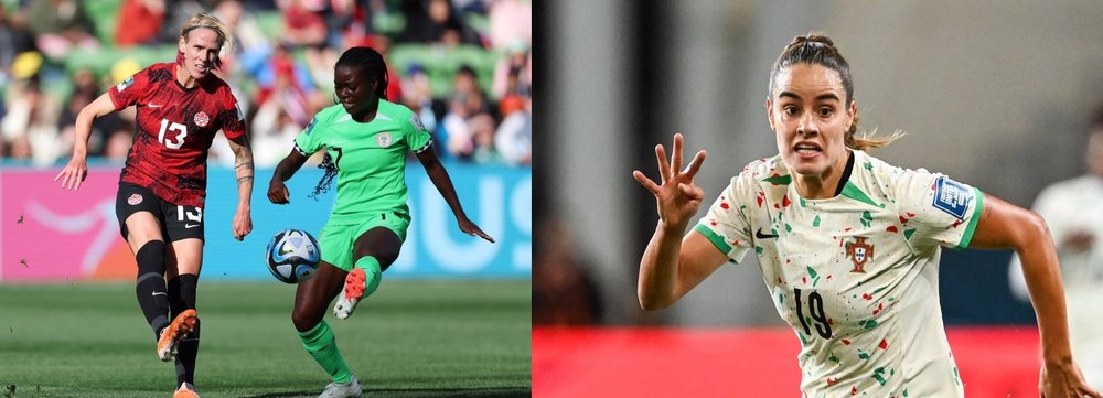 Imagen de Toni Payne en el partido entre Nigeria y Canadá y de Diana Gomes en el partido debut de Portugal en un Mundial Femenino| Imágenes: Sevilla Femenino