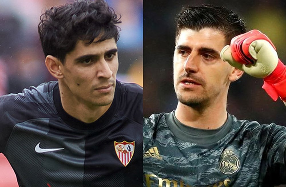 Imagen de Bounou jugando con el Sevilla y de Courtois con el Real Madrid