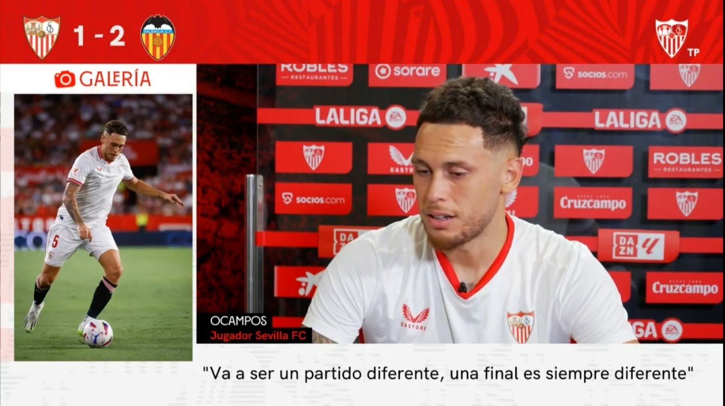 Lucas Ocampos, tras el Sevilla FC-Valencia CF. Foto: Captura SFC Media