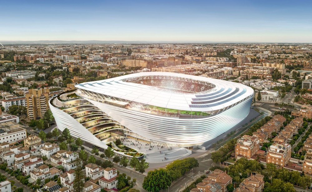 Maqueta del nuevo Estadio Benito Villamarín, que empezará a construirse el próximo verano.- RBB