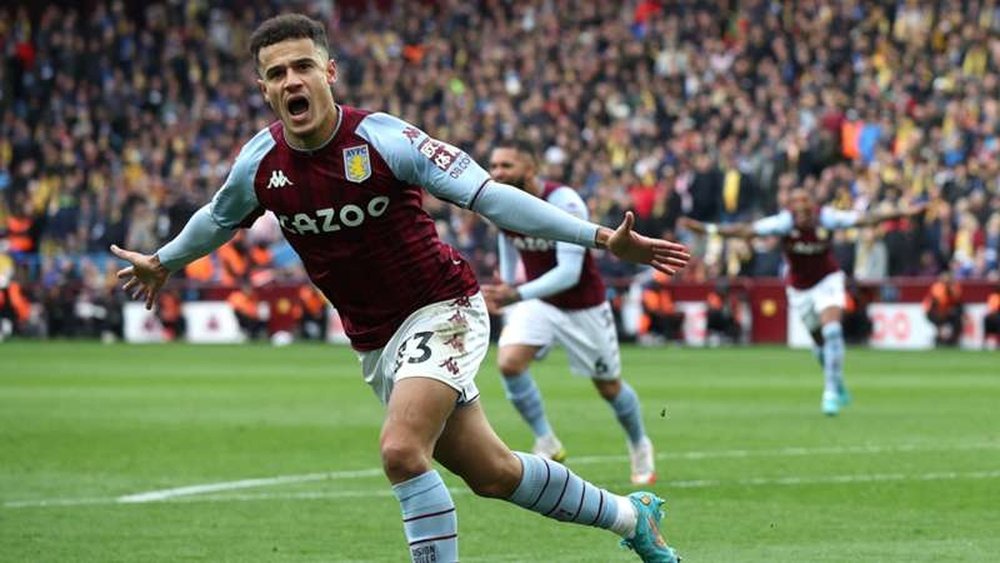 Philippe Coutinho celebra un gol con la elástica del Aston Villa.-