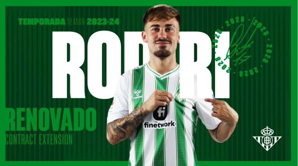 Rodri ha ampliado su contrato con el Real Betis hasta junio de 2028.-
