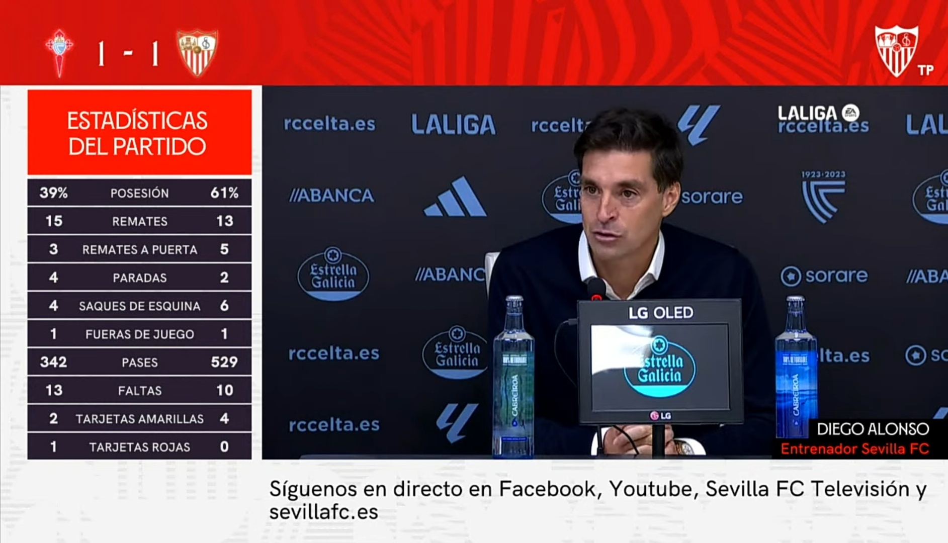 Diego Alonso en la rueda de prensa posterior al partido frente al Celta de Vigo