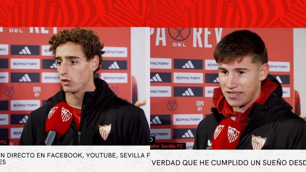 Manu Bueno (i) y Oso (d) en las declaraciones posteriores al partido de Copa del Rey frente al Atlético Astorga