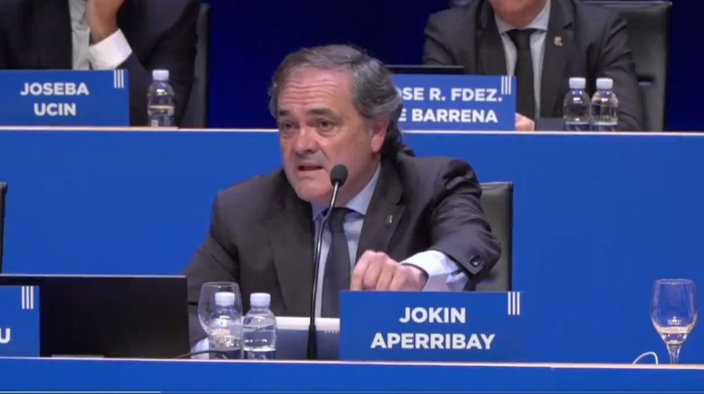 Jokin Aperribay, durante la junta de accionistas de la Real Sociedad de este jueves.-