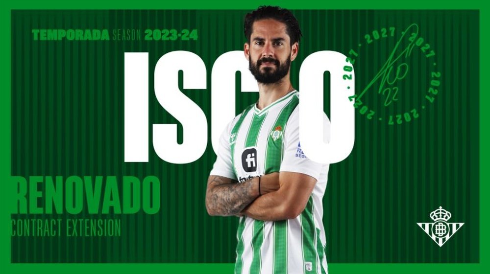 La renovación de Isco por el Real Betis hasta 2027 ya es oficial.- RBB