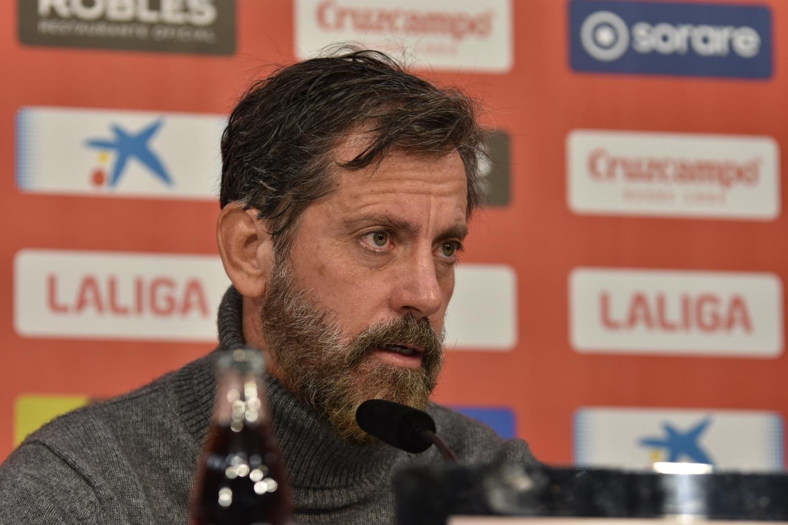 Quique Sánchez Flores, en la rueda de prensa previa al Girona - S.evilla. Foto: Mario Míjenz