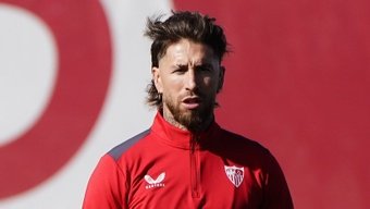 Sergio Ramos, en un entrenamiento con el Sevilla FC.-SFC