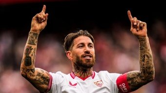 Sergio Ramos celebra su gol ante la Real Sociedad.-SFC
