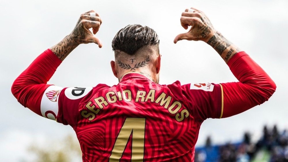 Sergio Ramos celebrando su gol en la victoria del Sevilla FC ante el Getafe Foto: Sevilla FC