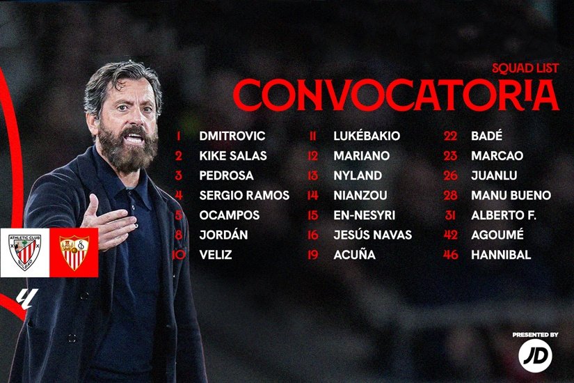 Convocatoria del Sevilla FC para medirse al Ahtletic Club de Bilbao.-SFC