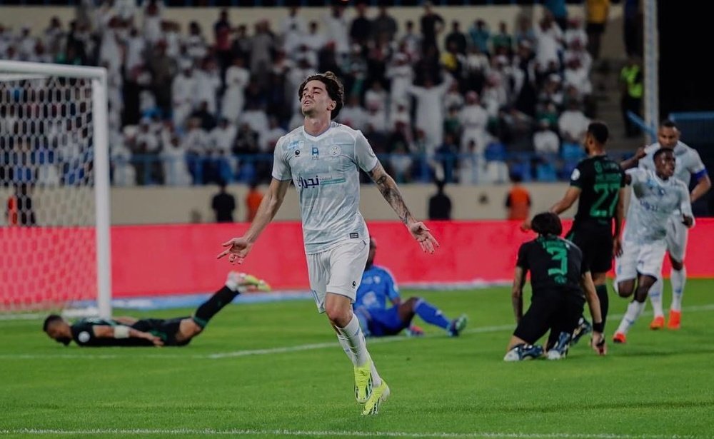 Álex Collado celebra un gol en la Liga Profesional Saudí en l que ha jugado esta campaña.-
