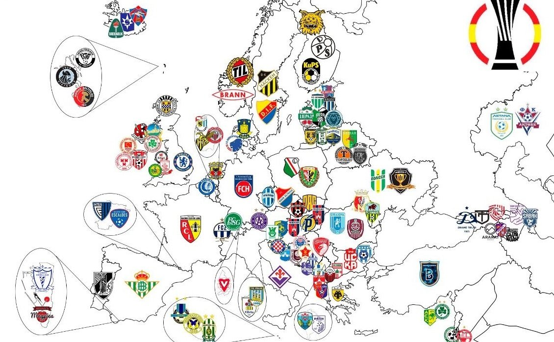 El mapa de los posibles rivales del Real Betis en la Conference League.-