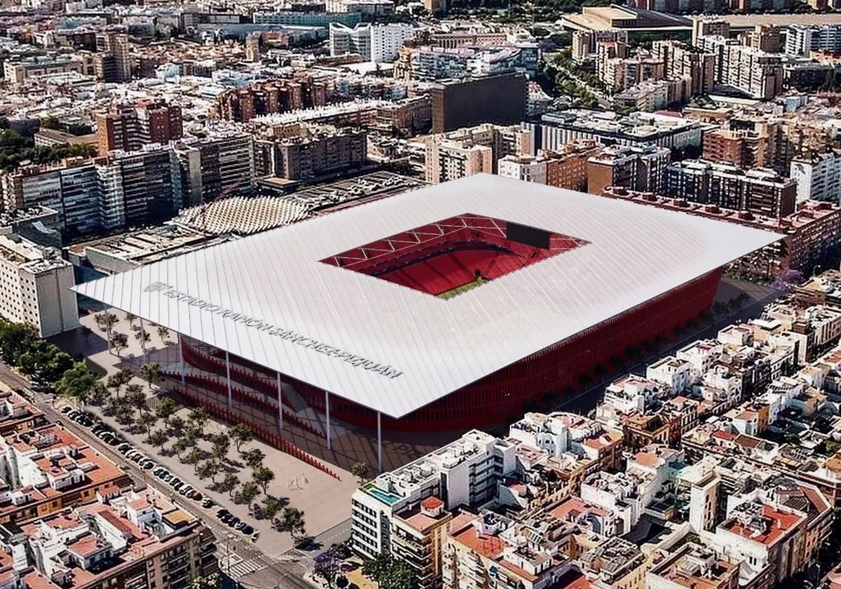 Recreación del nuevo estadio Ramón Sánchez-Pizjuán vista desde arriba, con la nueva cubierta  Foto: Sevilla FC