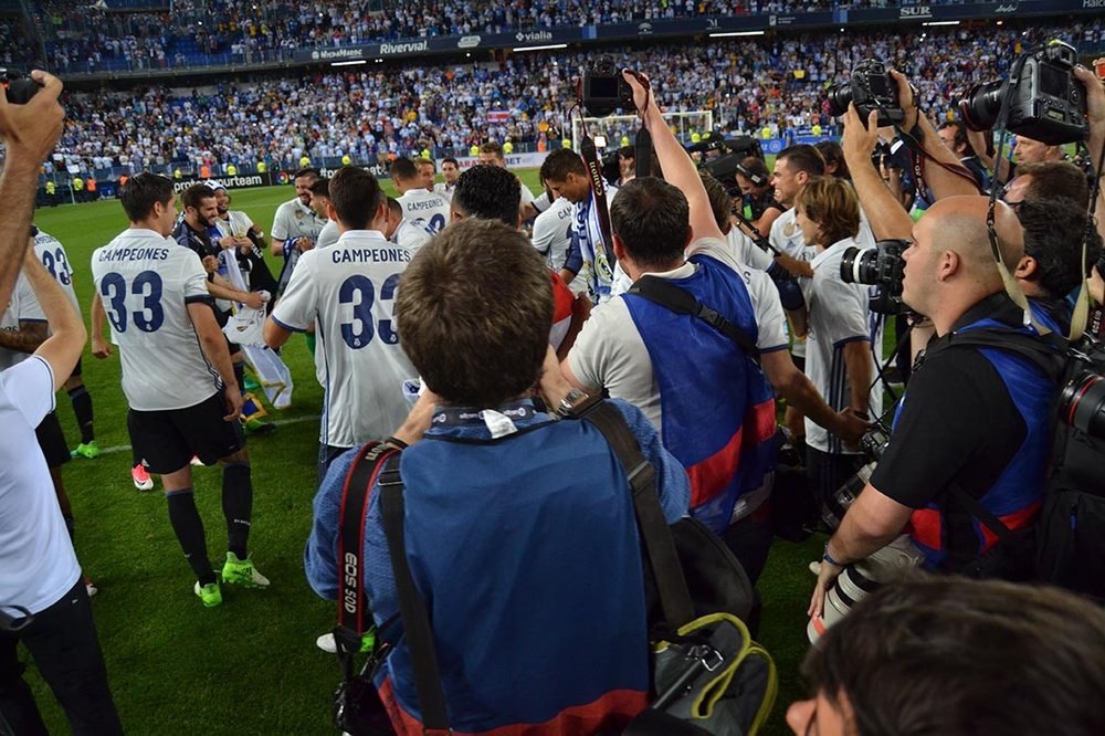 Imagen de la celebración del Real Madrid en Málaga. BeSoccer