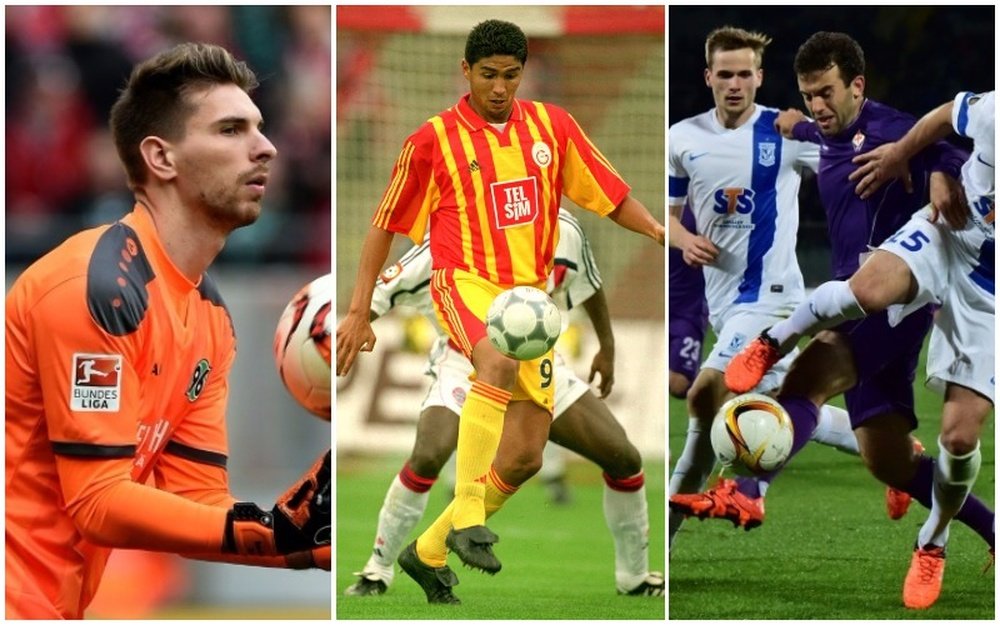 A la izquierda, Ron-Robert Zieler; en el centro, Mario Jardel; a la derecha, Giuseppe Rossi. EFE/AFP