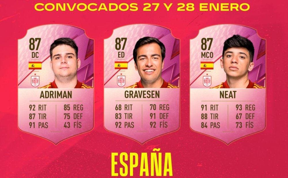 Adriman, Gravesen y Neat, convocados con la Selección Española de FIFA. Twitter/SEFutbol