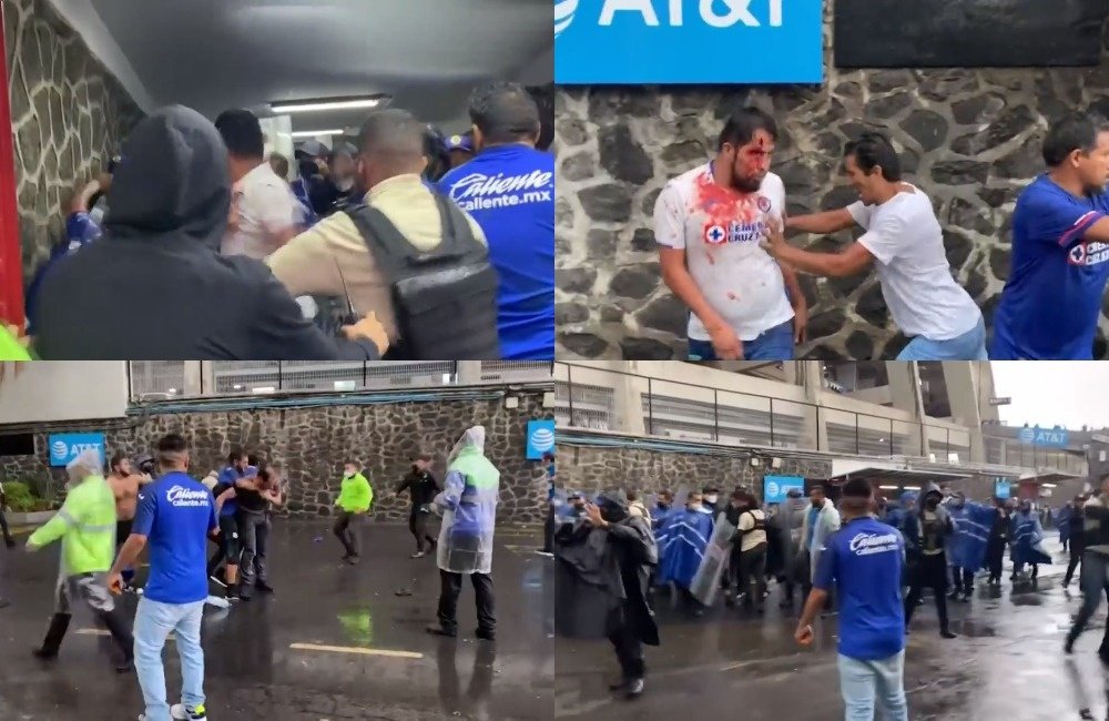 Lamentable y sangrienta pelea entre aficionados de Cruz Azul y seguridad. Twitter/cdsalgadop