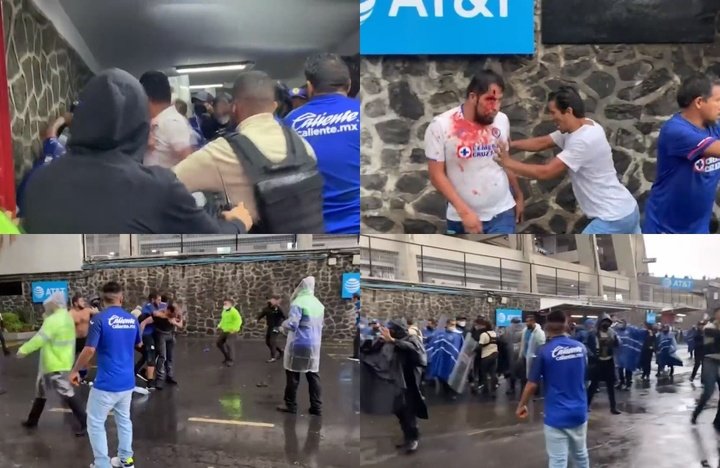 Lamentable y sangrienta pelea entre aficionados de Cruz Azul y seguridad