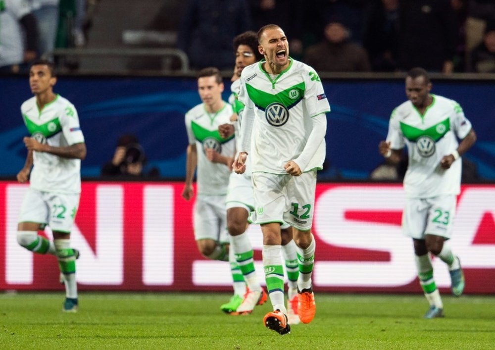 Dost celebrates scoring a goal for Wolfsburg. AFP