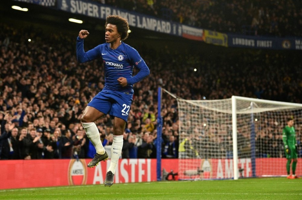 Willian after scoring against Dynamo Kiev in the Europa League. AFP