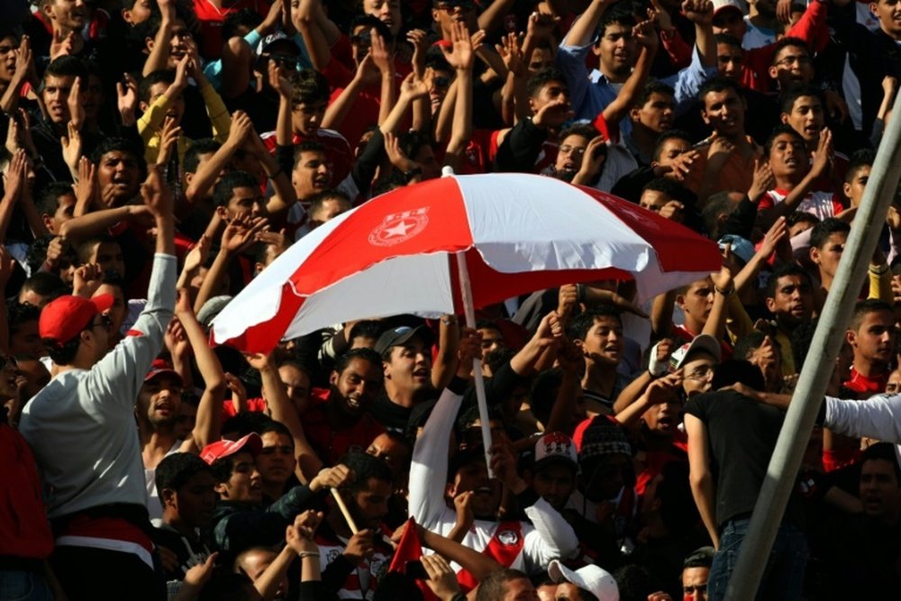 Etoile du Sahel fans celebrate at the Sousse olympic stadium in Tunis, on April 16, 2011
