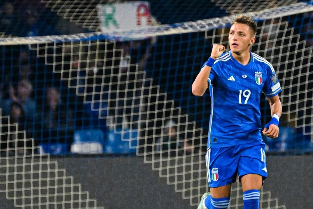 L'italo-argentin Mateo Retegui réagit à son premier but avec la Nazionale. AFP
