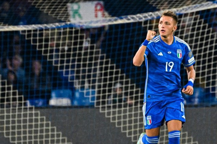 L'italo-argentin Mateo Retegui réagit à son premier but avec la Nazionale