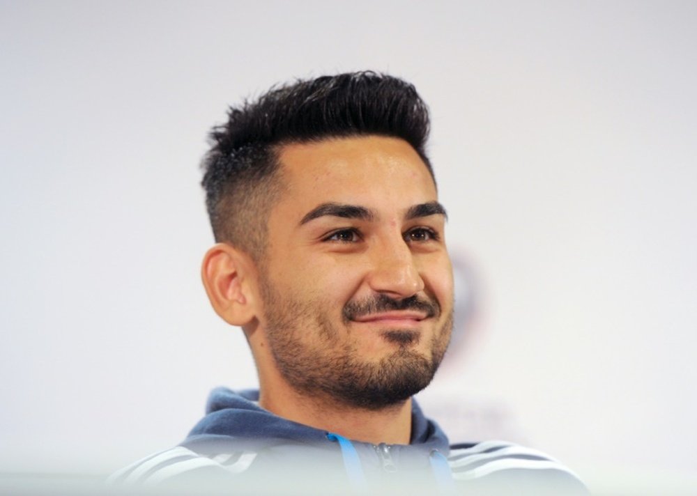 German midfielder Ilkay Guendogan attends a press conference in Frankfurt am Main on October 6, 2015, prior to a Euro qualifier against Irleand in Dublin