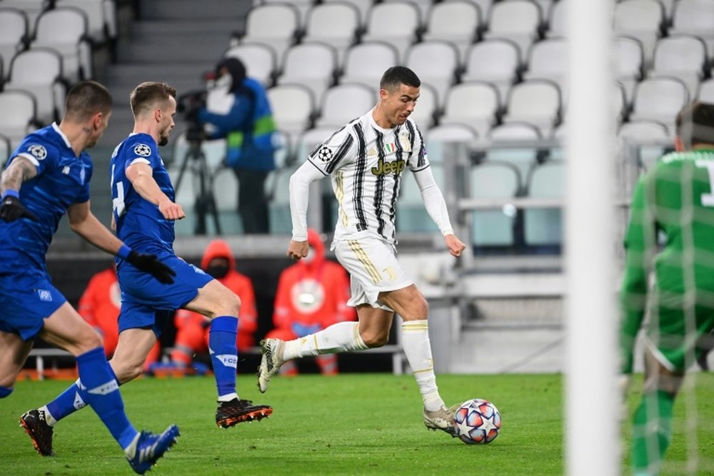 Cristiano Ronaldo (C) scored his 750th career goal against Dynamo Kiev. AFP