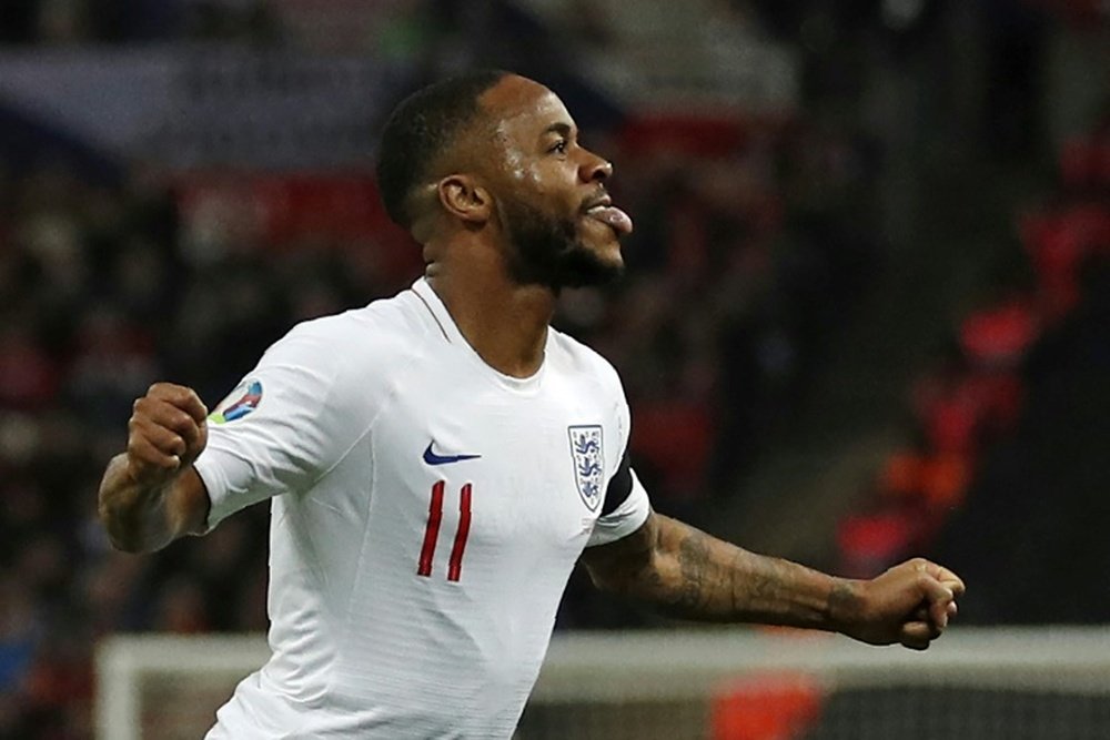 Sterling with his first England hat-trick. AFP