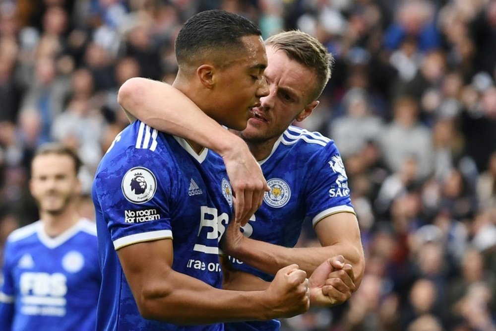 Leicester's Youri Tielemans and Jamie Vardy. AFP