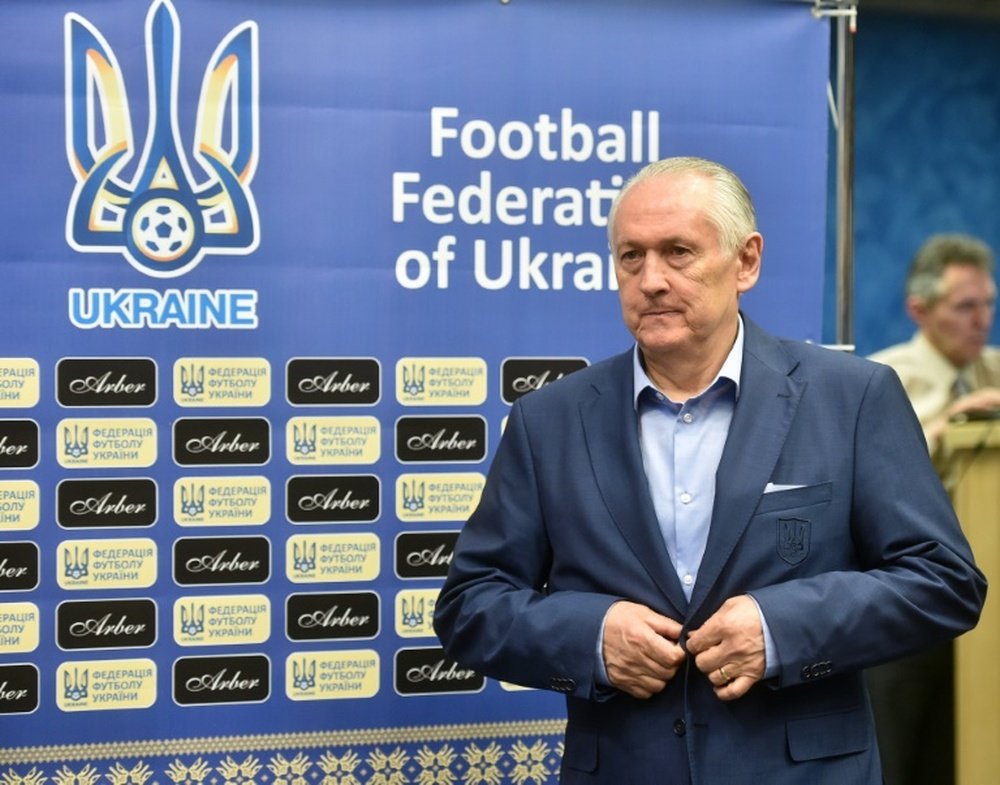 Ukraines national football team head coach Mykhaylo Fomenko arrives for a press conference in Kiev on May 19, 2016