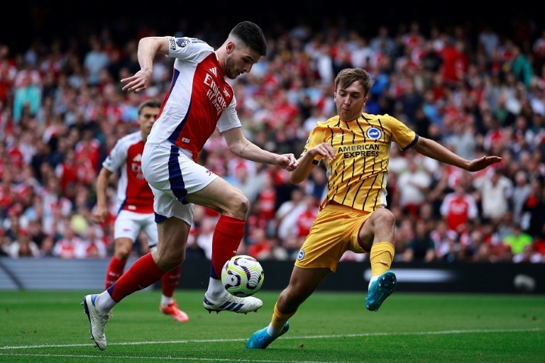 Rice was sent off at the start of the second half for a double yellow card. AFP